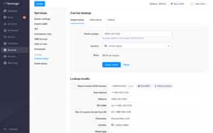 validate numbers with carrier lookup service